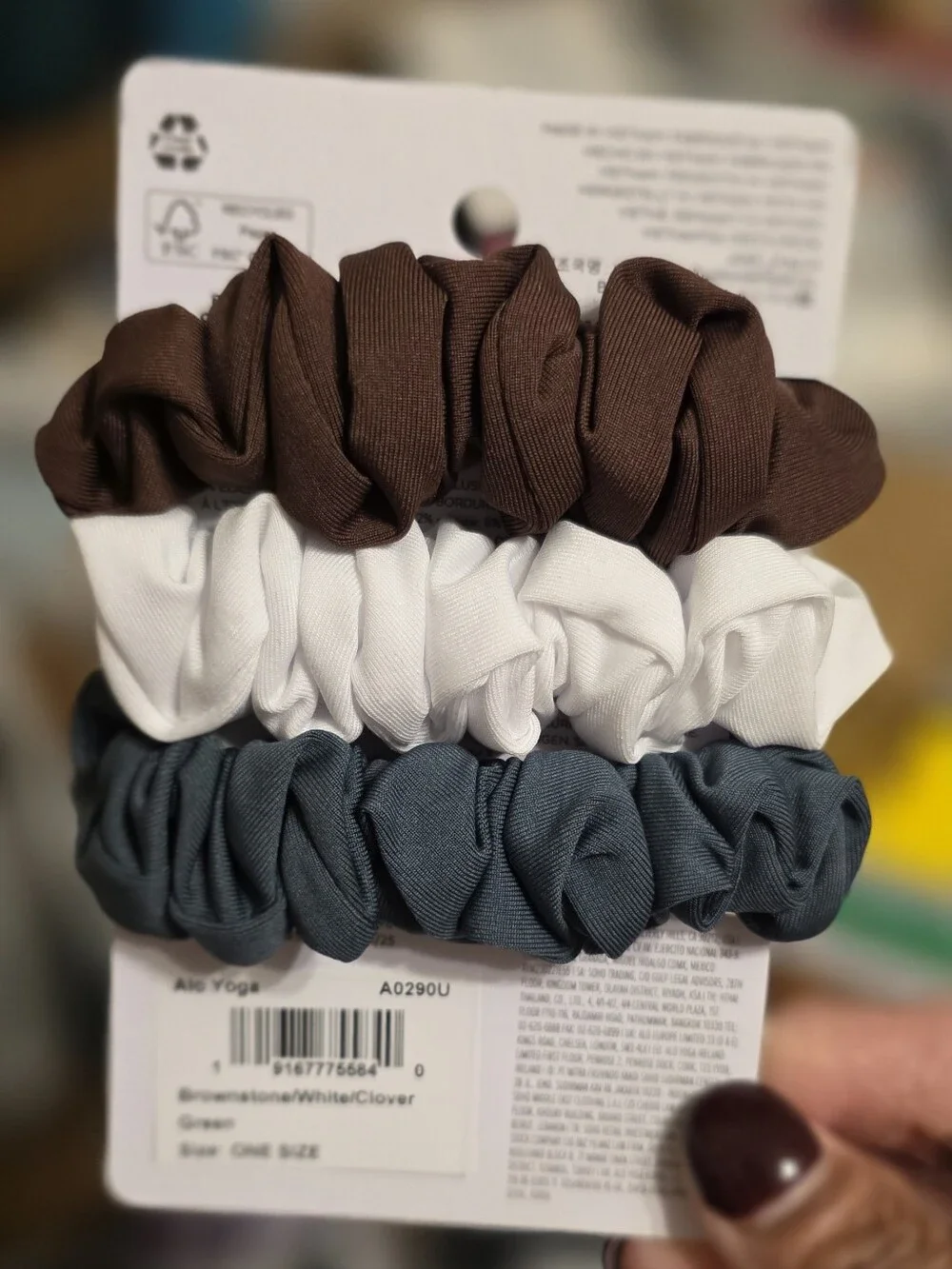 ALO Yoga Mini Scrunchie 3-Pack — Brown, White & Blue